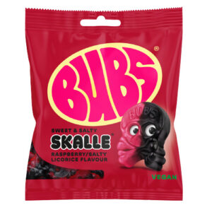 Bubs Sweet & Salty Skalle, (H/L) Raspberry/Salty Licorice 12x155 gr. (VEGAN)
